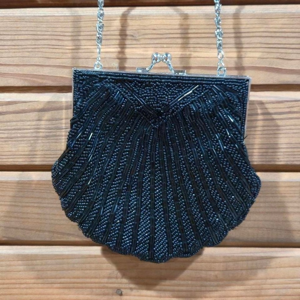 Y2K Black Beaded Mini Evening Bag Chain Purse Fairy Grunge Formal